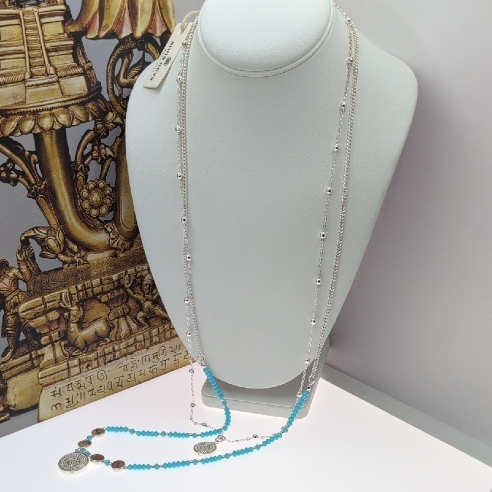 Silver and Blue Beaded Necklace with Tassel - Picture 2 of 4